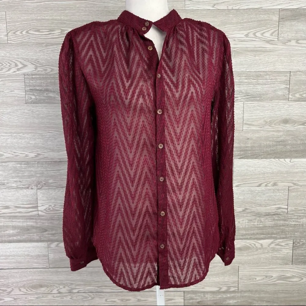 Free People Women Burgundy Buttons Down Blouse Sz M